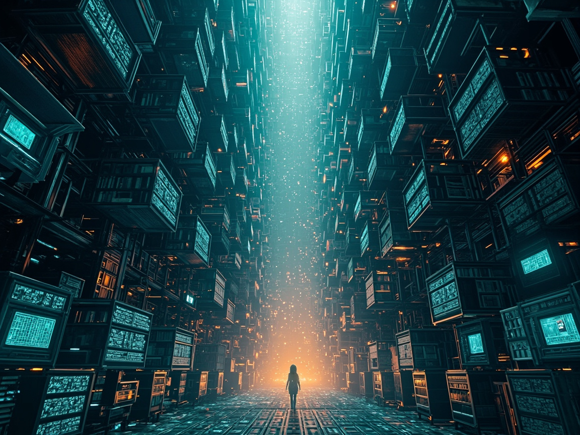 An ancient library merged with circuit boards